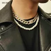 Shixin Hip Hop Iced Out Link Collier op de hals Rhinestone / Pearl Choker Ketting voor Vrouwen / Mannen Verklaring Sieraden Collier X0509