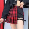 Etekler Tüm Maç Kadınlar Kısa Etek Moda Tartan Kırmızı Pileli Streatwear Ekose Yan Düğme Bayan Casual Mini