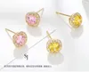 Fashion citrine yellow crystal zircon diamonds gemstones stud earrings for women 14k gold color jewelry bijoux party accessories