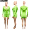 Rompers Womens Jumpsuit Green Lacing Up Slim Elegant Långärmad Bodysuit Hoodied Fashion Casual Bodycon Sexiga Kvinnor 210515