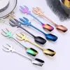 Arts Crafts Stainless steel dessert spoon 7 colors ice cream spoons coffee multi function spoon kitchen accessories flatware fruit fork