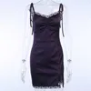 Sexy spaghetti riems bodycon gothic zwarte jurk vrouwen streetwear zwart lace up mini vrouwelijke jurk casual paarse jurk 210527