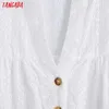 Tangada Frauen Übergroße Stickerei Romantische Baumwolle Bluse Shirt Kurzarm Chic Weibliche Hemd Tops 6Z99 210609
