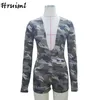 Plus Size Women Clothing Long Sleeve Deep V Neck Sexy Camouflage Print Summer Jumpsuits Casual Elegant Streetwear Salopettes 210513