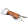 Beer Wine Can Openers Bottle Opener Stainless Steel Wooden Handle Key Chain Knife Multi Function Keyring Drinkware