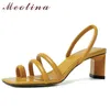 Meotina tongs chaussures à talons hauts femmes sandales bout carré mode sandales dames talons épais chaussures été jaune blanc 210608