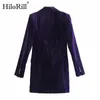 Chic Purple Velvet Suit Dress Women Beading Buttons Vintage Mini Female Notched Collar Long Sleeve Office es 210508
