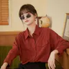 Camicia a maniche lunghe autunnale rosso mattone da donna Top e camicetta autunno colletto con bottoni ampio casual stile coreano 210427