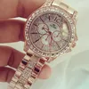 Relojes de mujer Diamante de cuarzo Reloj de lujo Moda Top de la marca Reloj de pulsera de moda Reloj de cristal de cristal Reloj de oro rosa 210527