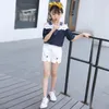 服セット女の子服夏の子供ベビーオフショルダー Tシャツ + リボンショートパンツ 2 個子供服セット 8 9 10 12 年