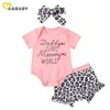 0-18M Summer Funny Letter Print Baby Girl Clothes Set born Infant Romper Leopard Shorts Headband Outfit Costumes 210515