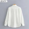 Zevity Women Simply Double Pocket Patch Business Shirt Office Lady Turn Down Collar Blouse Roupas Chic Chemise Tops LS9290 210603