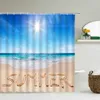 3D Beach Paysage Rideaux de douche Mer Océan Méditerranée Salle de bain Tissu imperméable Décoration 180 * 240cm Bain 210915