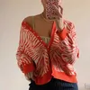 Ins rua moda laranja zebra cardigan mulheres blusas botão inverno up cardigans outono grosso quente malha streetwear 211011