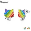 bamoer Rainbow Enamel Stud Earrings for Women 925 Sterling Silver Animal Fish Cat and Dog Fashion Jewelry Bijoux SCE823 210325