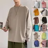 Solid Färg Män Vit Långärmad T-shirts Koreansk Hip Hop Oversized Man Casual Tee Mäns Streetwear Kvinnor T Shirts Y0322