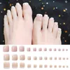 Falsas unhas 24 pcs pé falso toenail dicas definir francês Capa completa de pé falsificador adesivos adesivos remendo DIY manicure decoração 220225