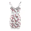 Sexy Low Cut Lace Patchwork Floral Print Women Dress Summer Straps V Neck Backless Bodycon Mini Dresses Ladies Club Party Dress 210507