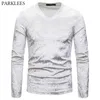 White Velvet Velour V Neck Nightclub Tshirt Men Autumn Slim Fit Long Sleeve T-shirts Mens Casual Smooth Tee Shirt Homme 210522