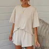 casual shorts sets women two piece top summer autumn loose wide leg lounge wear matching set 210427