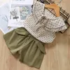 Dziewczyny Zestawy Odzieżowe Cute Brand Clothes Kids Bez Rękawów Dorywczo Koszulka + Krótkie 2 sztuk Garnitury 210429