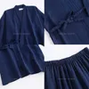 Uomo Kimono Pigiama Set per samurai maschio cotone tradizionale pantaloni top giapponesi casual traspirante yukata sleepwear vestiti 211019