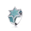 Nueva estrella hexagonal color plata azul helado circón cúbico con piedras laterales anillos micro pavimentado diamante joyería de hip hop para regalos 250i
