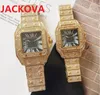 Top Mens Women Diamonds Ring Quartz Watch Roman Squan Square Dial Designer Designer Full Innewless en acier en acier or