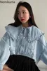 Casacos femininos Nomikuma Denim Mulheres Estilo Coreano Desligue Collar Manga Longa Curta Tops Único Breasted Casual Casual Casaco Solto High Street