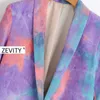 Zevity Damen Vintage Single Button Krawatte gefärbt Malerei Blazer Langarm Büro Damen kausal stilvoll Oberbekleidung Mantel Tops CT552 210603