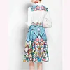 Frauen Umlegekragen Halbarm Hemd Tops Hohe Taille Geometrischer Blumendruck Rock Mode Zweiteiliges Set T3031 210514