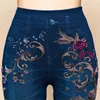 Kvinnor blommor tryckta jeans leggings höst smal bomull hög midja jeggings damer falska byxor legency 211215