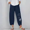 2021 Sommar Ny Kläder Kvinnors sommar Casual Loose Bomull och linne Broderade Wide-Ben Pants Pantalones de Mujer Ropa Mujer Q0801