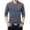 BROWON mode hommes T-shirt Slim Fit personnalisé pli conception longue élégant luxe col en V Fitness T-shirt Homme 220312