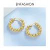 ENFASHION-pendientes pequeños de aro con bola de Metal para mujer, aretes grandes de acero inoxidable de Color dorado, con lazo circular, regalos de joyería 1060