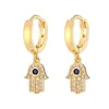 Blue Evil Eye Hoop Earrings Fashion Design 18K Gold Plated Women Cubic Zirconia Fatima Hamsa Hand Pendant Turkish Rhinestone Devil1303131