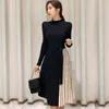 Kış Elastik Örme Elbiseler Kadın Renk Eşleştirme Dantel-up Kazak Elbise Moda Ince Çalışma Ofisi Vestidos 210506