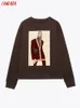 Tangada Dames Koffie Charater Print Fleece Sweatshirts Oversize Lange Mouw O Neck Losse Pullovers Vrouwelijke Tops 6H32 220308