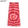 Zevity Femmes Vintage à rayures Floral Impression décontractée A Ligne Midi Jupe Mijer Faldas Mujer Femme Chic Firopler Split Vestido Qun777 210603