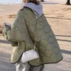 Women Army Green Winter Quilted Parkas Female Casual Long Sleeve Pocket Single Breasted Curved Hem Jacket Coat 211008