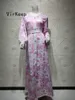 Women Ethnic Floral Printed Maxi Dress Fashion Full Sleeve Lace Up Waist Robe African Arabic Muslim Kaftan Gown VKDR2475 Casual Dresses