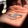 Choucong Enkelt Mode Smycken Vigselringar 925 Sterling Silver Emerald Cut Vit Topaz CZ Diamant Ädelstenar Fest Par Kvinnor Förlovning Brudring Set Gåva