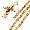 Collana da uomo Catena con pendente a croce grande Mens Collane cristiane in acciaio inossidabile color oro Gioielli maschili Bling ghiacciati