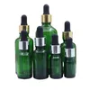 Zielony Essential Oil Butelka Materia Czarny Gumowy Top Błyszczący Złoto Srebrny Pierścień Puste Opakowanie Kosmetyczne Esencja Szkło Dropper Fiolki 5ml 10ml15ml 20ml 30ml 50ml 100ml