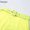 Sampic Casual Blazer Babs Backite Counts с длинным рукавом Женщины Двухструктура набор белый розовый желтый лето осень 2 шорты STOVS X0428