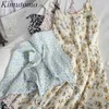 Kimutomo idade reduzindo o vestido de estilinamento estilo fresco estilo floral floral cintura feminina verão suspender vestido de mujer 210521