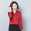 Automne Silk Sold Shirt Femmes Office Dame Long-Manches Bow Chemisier Bouton Plus Taille Cardigan Femelle Vêtements Tops 10854 210508