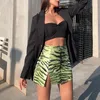 Sexy Bodycon Tiger Printed Skirt Women High Waist Streetwear Split Slim Cosplay Mini Punk Rock Jumpe Femme y2k Clothes 210517