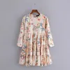 LVWOMN Dr2021 Women Printed Pleated Mini Dresses Female O neck Long Sleeve Loose Vintage DrFashion Summer Boho Vestidos X0529