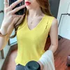 Fashion pearl button sexy knit sweater summer French base slimming sleeveless casual vest 210520